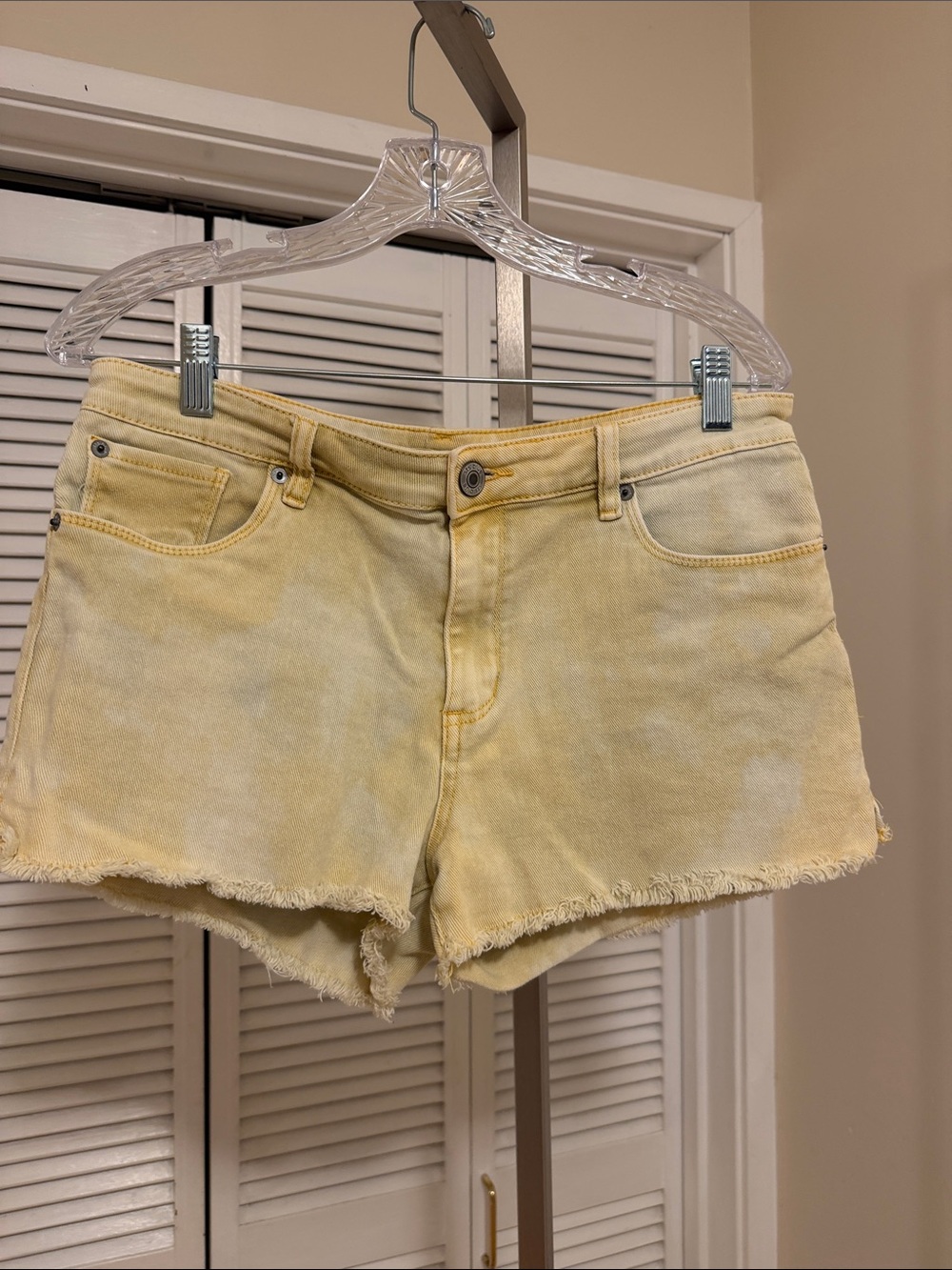 STS Blue Yellow Washed Frayed Hem Denim Shorts